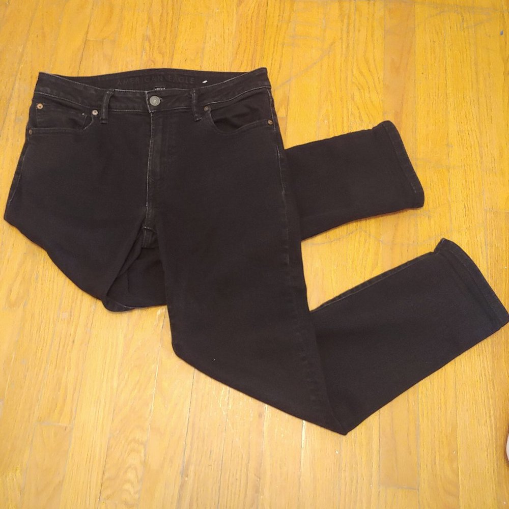 Men's American Eagle Airflex+ Slim Straight Leg Black Denim Jean. Size 34x30